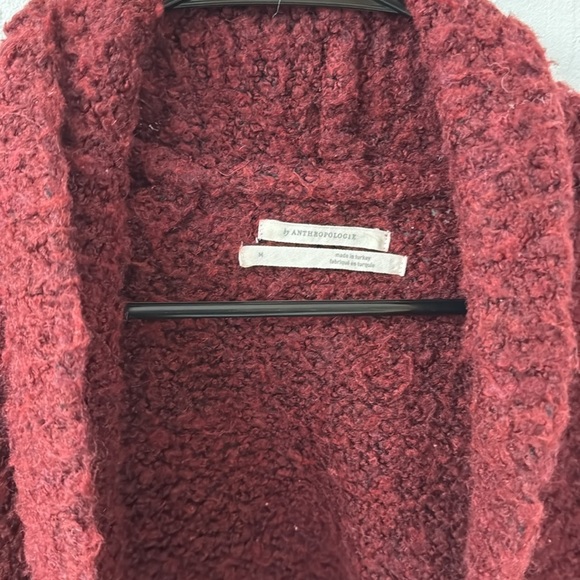 Anthropologie Red Long Line Open Front Sherpa Teddy Cardigan No Pockets M - Picture 3 of 9